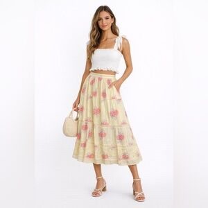 LOVESHACKFANCY Hestia Yellow Midi Skirt Floral Eyelet Cottagecore Coquette NWT 4